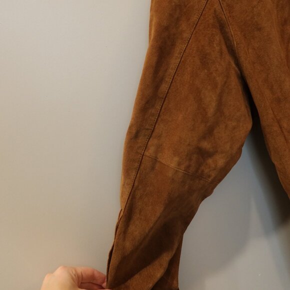 VINTAGE lord taylor suede leather shirt jacket button tan L western equestrian - Picture 6 of 12